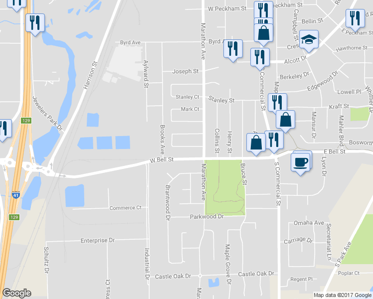 map of restaurants, bars, coffee shops, grocery stores, and more near 316 Thomas Court in Neenah
