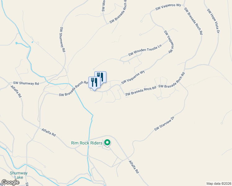 map of restaurants, bars, coffee shops, grocery stores, and more near 16816 South West Brasada Ranch Road in Powell Butte