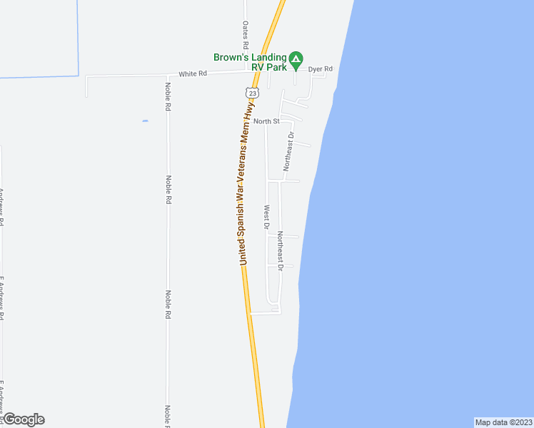 map of restaurants, bars, coffee shops, grocery stores, and more near West Drive in Arenac County