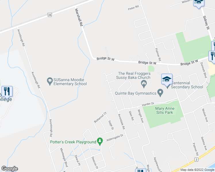 map of restaurants, bars, coffee shops, grocery stores, and more near 240 Avondale Road in Belleville