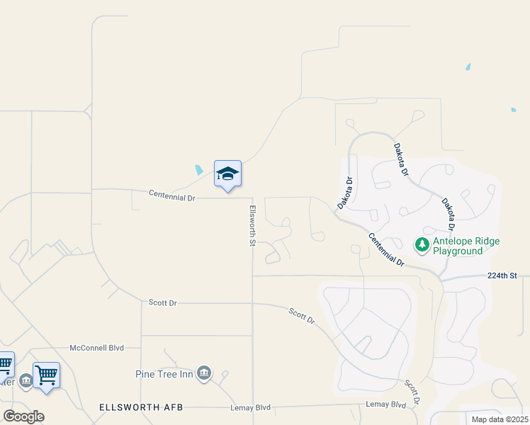 map of restaurants, bars, coffee shops, grocery stores, and more near 798 Desmet Ct in Ellsworth AFB