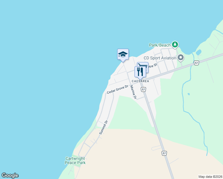 map of restaurants, bars, coffee shops, grocery stores, and more near 41 Cedar Grove Drive in Scugog