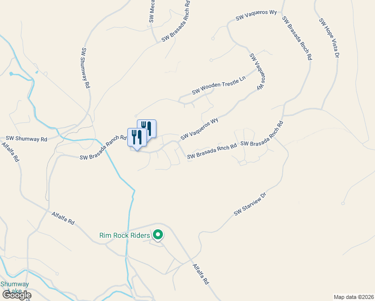 map of restaurants, bars, coffee shops, grocery stores, and more near 16796 South West Brasada Ranch Road in Powell Butte