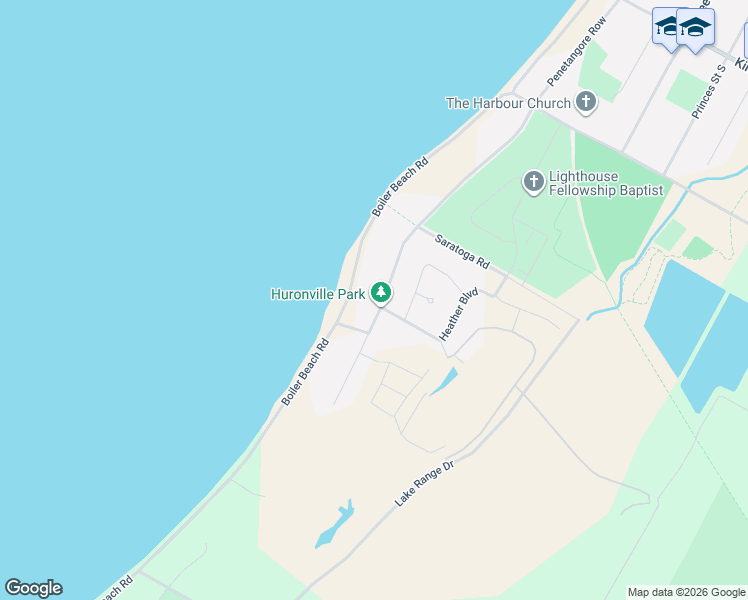 map of restaurants, bars, coffee shops, grocery stores, and more near 28 Penetangore Row South in Huron-Kinloss