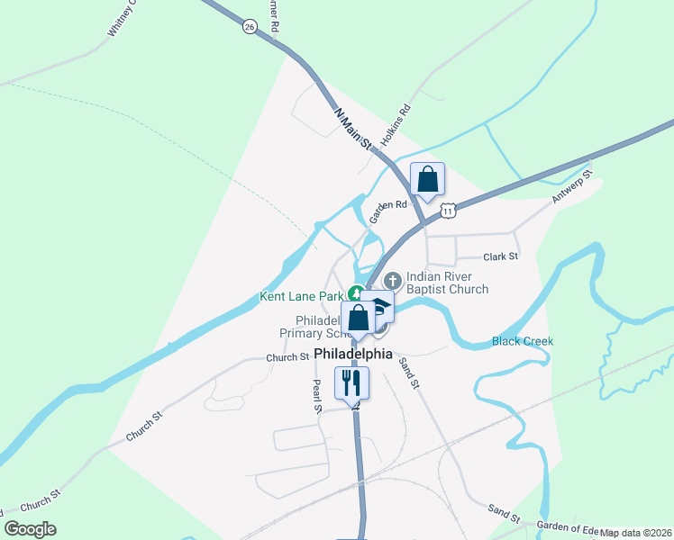 map of restaurants, bars, coffee shops, grocery stores, and more near 16 Garden Road in Philadelphia