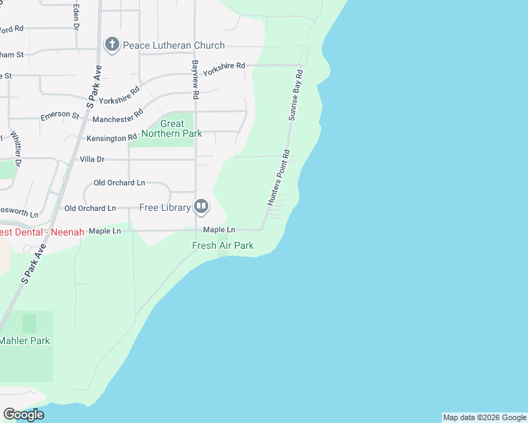 map of restaurants, bars, coffee shops, grocery stores, and more near 636 Hunters Point Road in Neenah