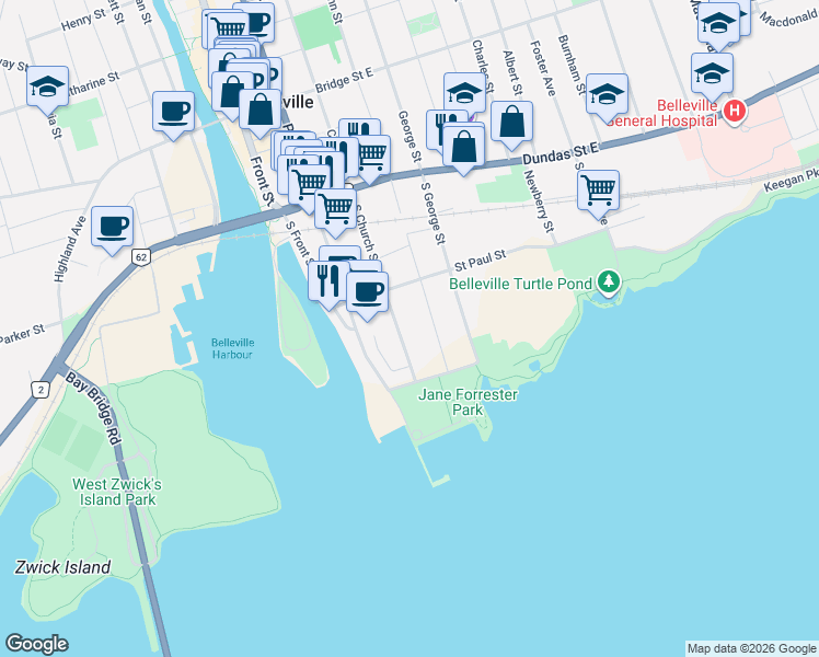 map of restaurants, bars, coffee shops, grocery stores, and more near in Belleville