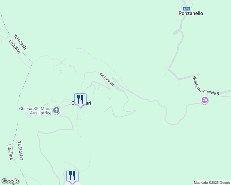 map of restaurants, bars, coffee shops, grocery stores, and more near 66 Via Canepari in Provincia di Massa e Carrara