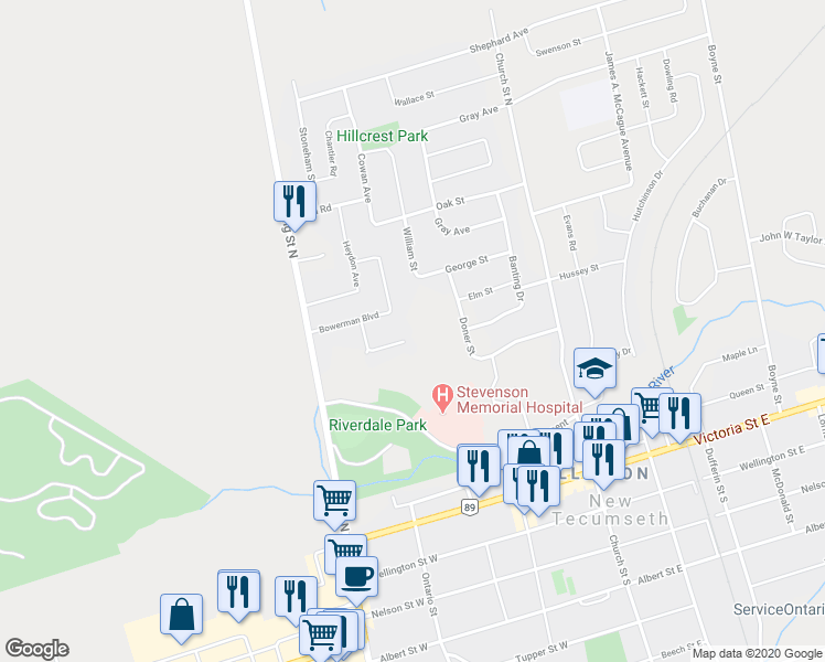 map of restaurants, bars, coffee shops, grocery stores, and more near 34 Previn Court in New Tecumseth