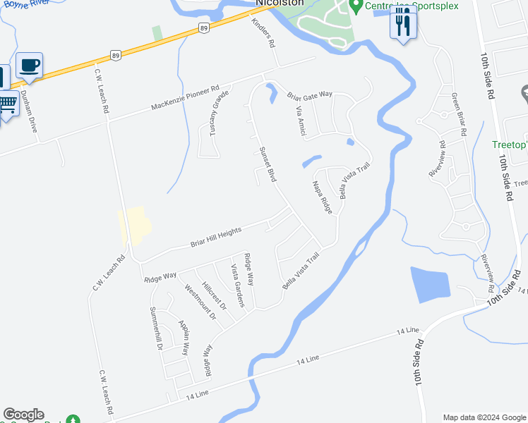 map of restaurants, bars, coffee shops, grocery stores, and more near in New Tecumseth