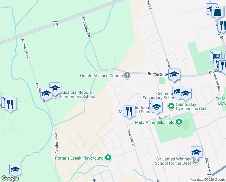 map of restaurants, bars, coffee shops, grocery stores, and more near 2 Meagher Place in Belleville