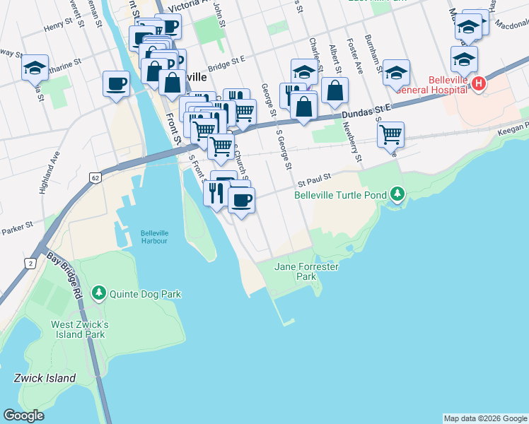 map of restaurants, bars, coffee shops, grocery stores, and more near in Belleville