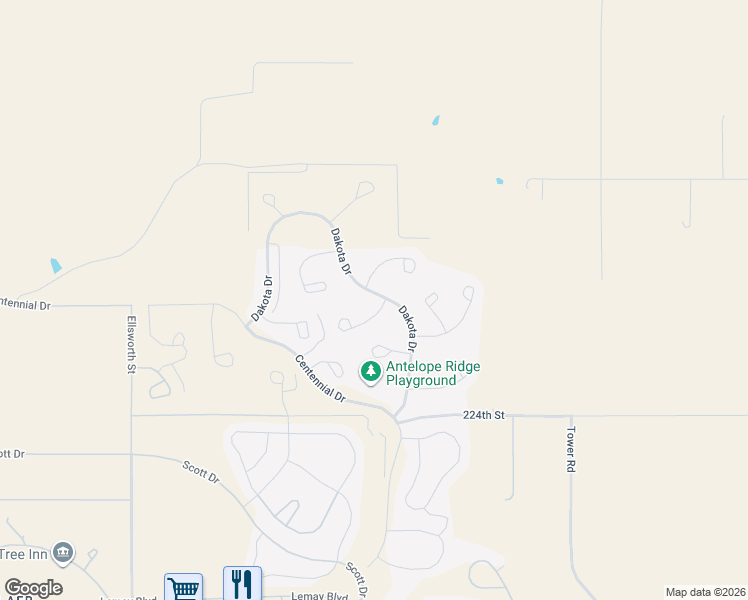 map of restaurants, bars, coffee shops, grocery stores, and more near 1217-1221 Dakota Drive in Ellsworth Air Force Base