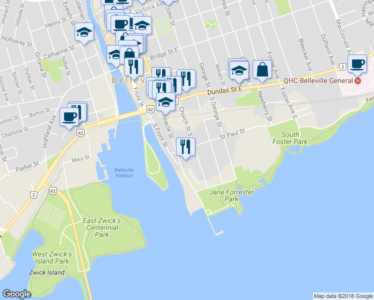 map of restaurants, bars, coffee shops, grocery stores, and more near 19 Saint Paul Street in Belleville