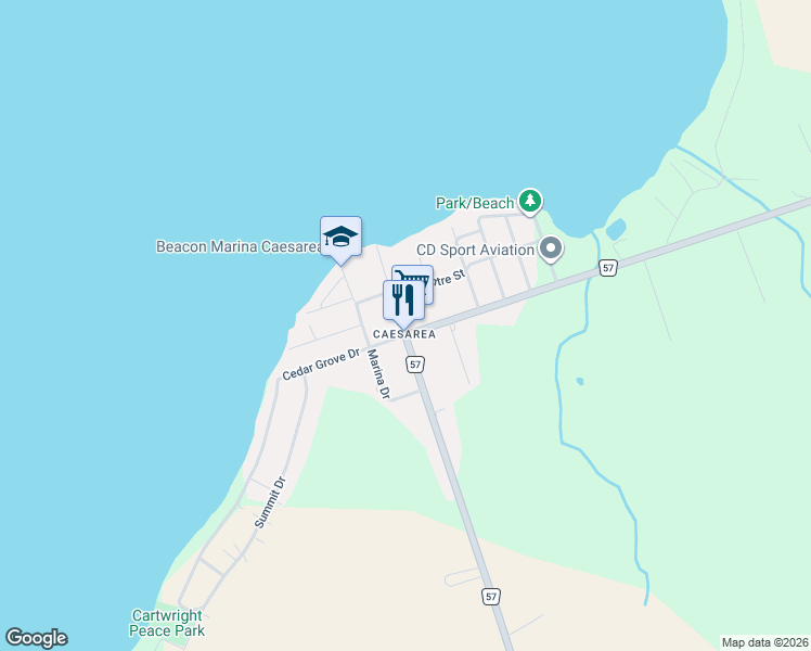 map of restaurants, bars, coffee shops, grocery stores, and more near 5 Pier Street in Scugog