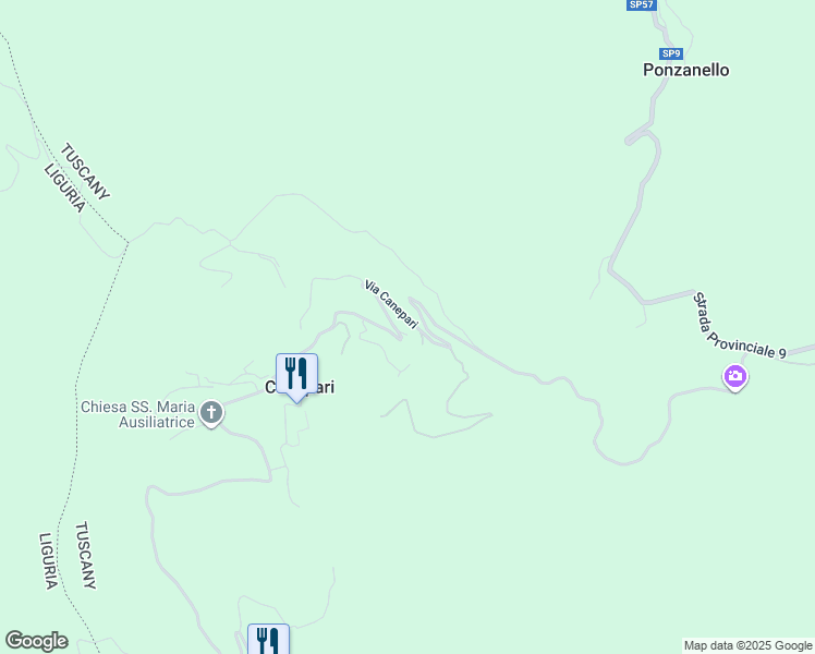 map of restaurants, bars, coffee shops, grocery stores, and more near 82 Via Canepari in Provincia di Massa e Carrara