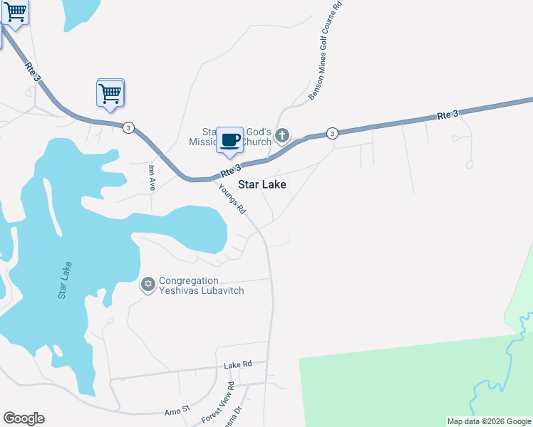 map of restaurants, bars, coffee shops, grocery stores, and more near 19 Catherine St in Star Lake