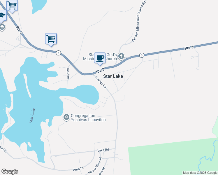 map of restaurants, bars, coffee shops, grocery stores, and more near 19 Catherine Street in Star Lake