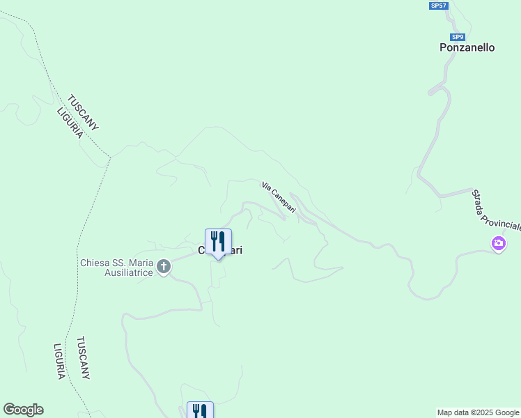 map of restaurants, bars, coffee shops, grocery stores, and more near 46 Via Canepari in Canepari