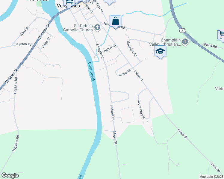 map of restaurants, bars, coffee shops, grocery stores, and more near 175 Maple Street in Vergennes