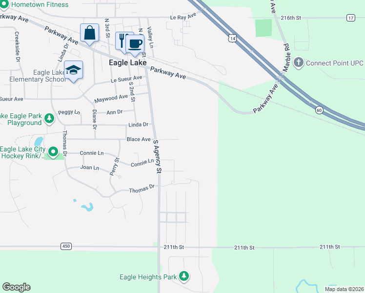 map of restaurants, bars, coffee shops, grocery stores, and more near 513 South Agency Street in Eagle Lake
