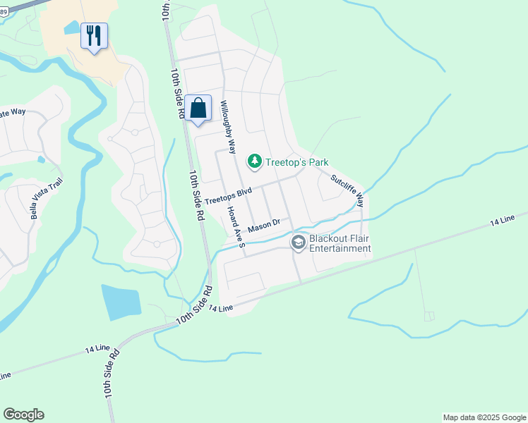map of restaurants, bars, coffee shops, grocery stores, and more near 10 Mason Drive in New Tecumseth