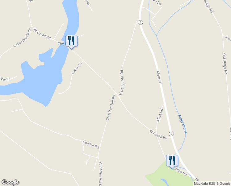 map of restaurants, bars, coffee shops, grocery stores, and more near 36 Christian Hill Road in Lovell