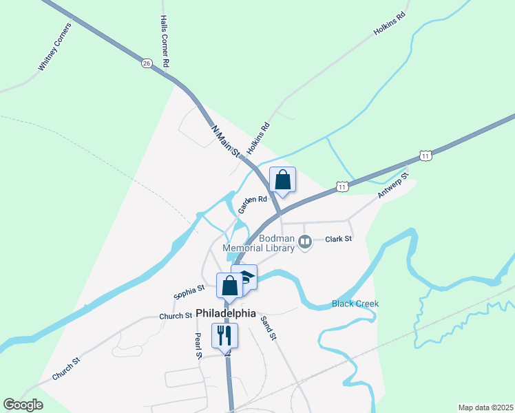 map of restaurants, bars, coffee shops, grocery stores, and more near 34 Garden Road in Philadelphia
