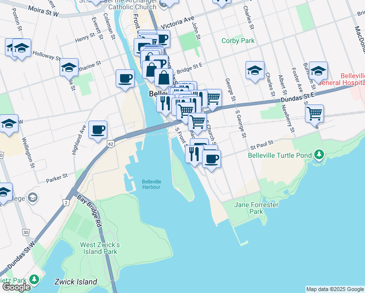 map of restaurants, bars, coffee shops, grocery stores, and more near 66 South Front Street in Belleville