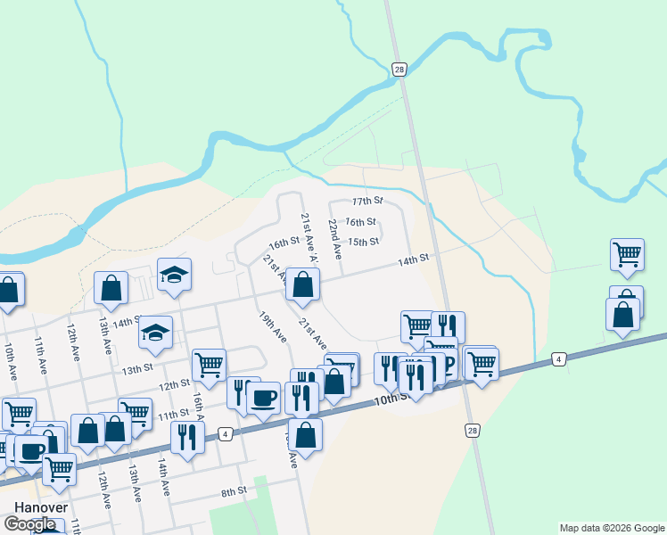 map of restaurants, bars, coffee shops, grocery stores, and more near 654 22nd Avenue in Hanover