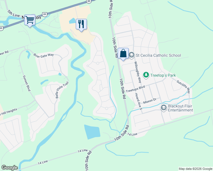 map of restaurants, bars, coffee shops, grocery stores, and more near in New Tecumseth