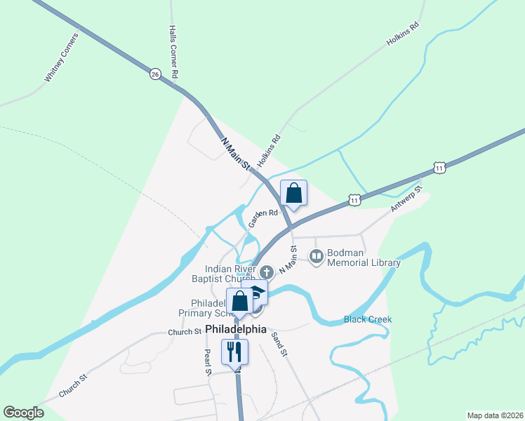 map of restaurants, bars, coffee shops, grocery stores, and more near 21 Garden Road in Philadelphia