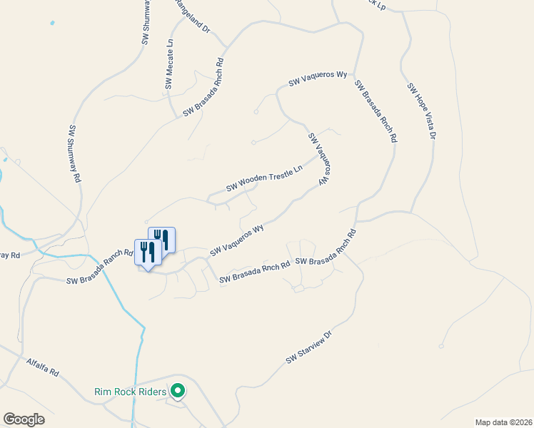 map of restaurants, bars, coffee shops, grocery stores, and more near 16570 South West Vaqueros Way in Powell Butte