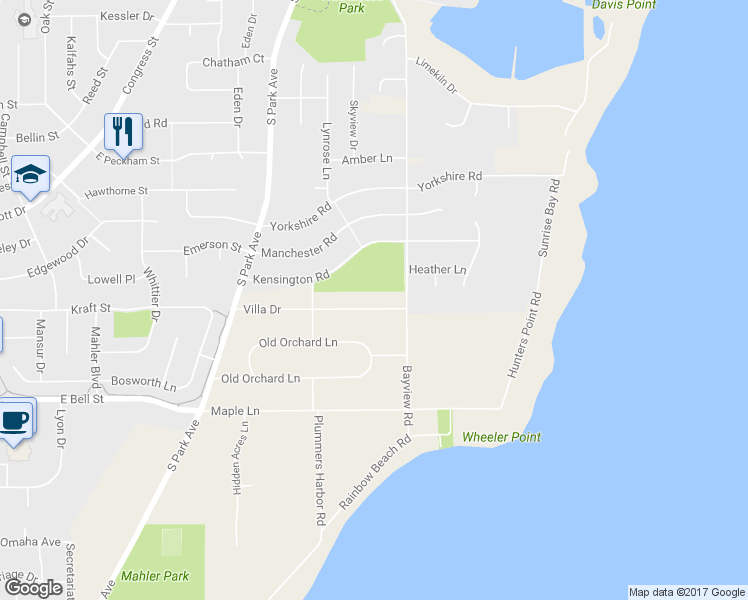 map of restaurants, bars, coffee shops, grocery stores, and more near 184 Villa Drive in Neenah