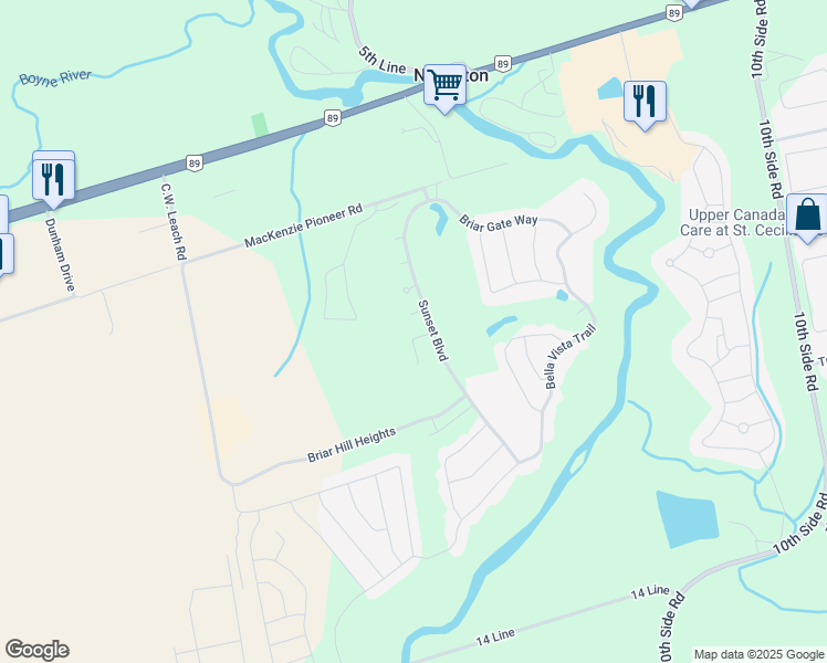 map of restaurants, bars, coffee shops, grocery stores, and more near 6 Forest Link in New Tecumseth