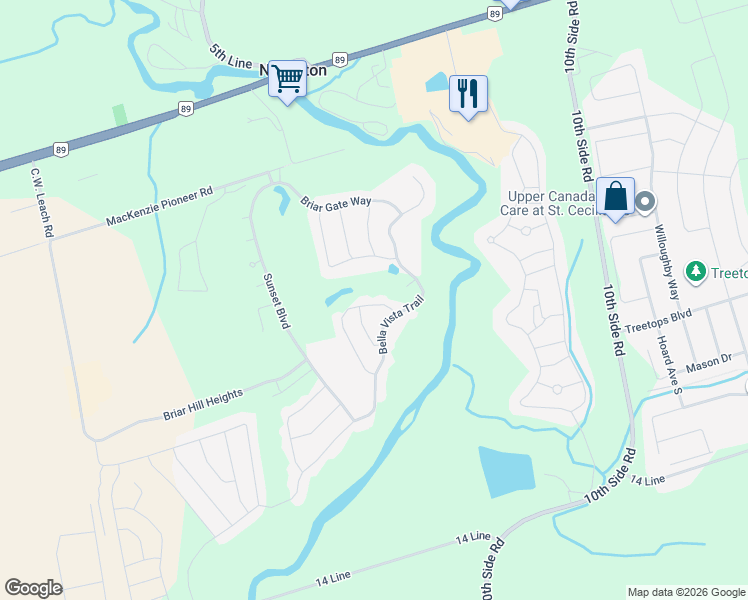 map of restaurants, bars, coffee shops, grocery stores, and more near 12 Napa Ridge in New Tecumseth