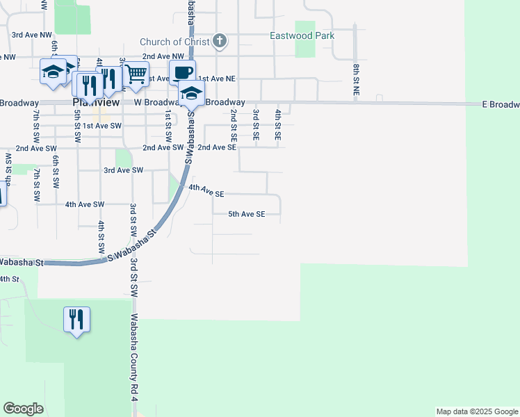 map of restaurants, bars, coffee shops, grocery stores, and more near 320 5th Avenue Southeast in Plainview