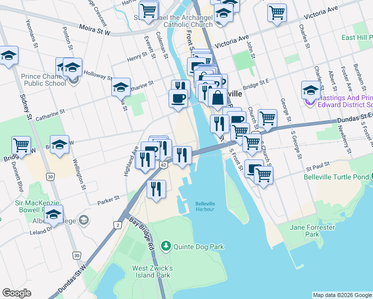 map of restaurants, bars, coffee shops, grocery stores, and more near 0 Old Highway 2 in Belleville
