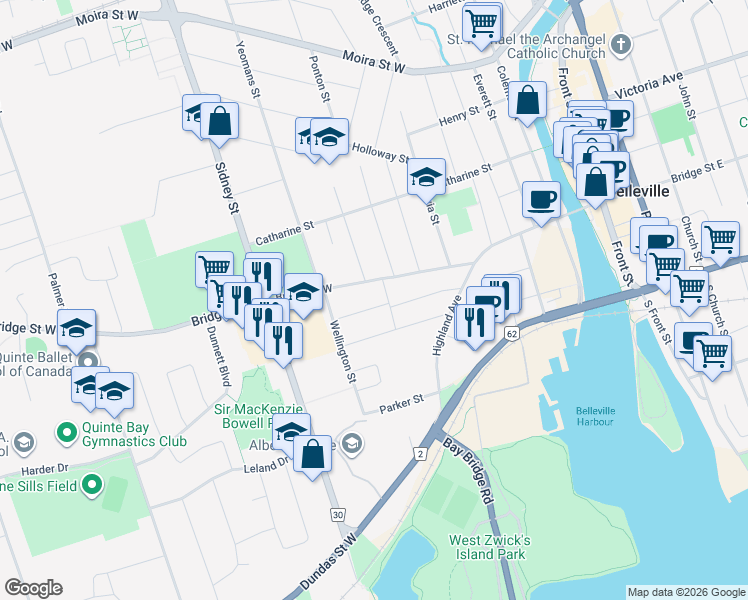 map of restaurants, bars, coffee shops, grocery stores, and more near in Belleville