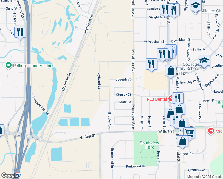 map of restaurants, bars, coffee shops, grocery stores, and more near 364 Stanley Court in Neenah