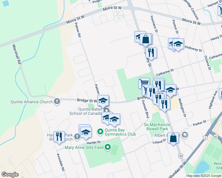 map of restaurants, bars, coffee shops, grocery stores, and more near 22 Boyce Court in Belleville