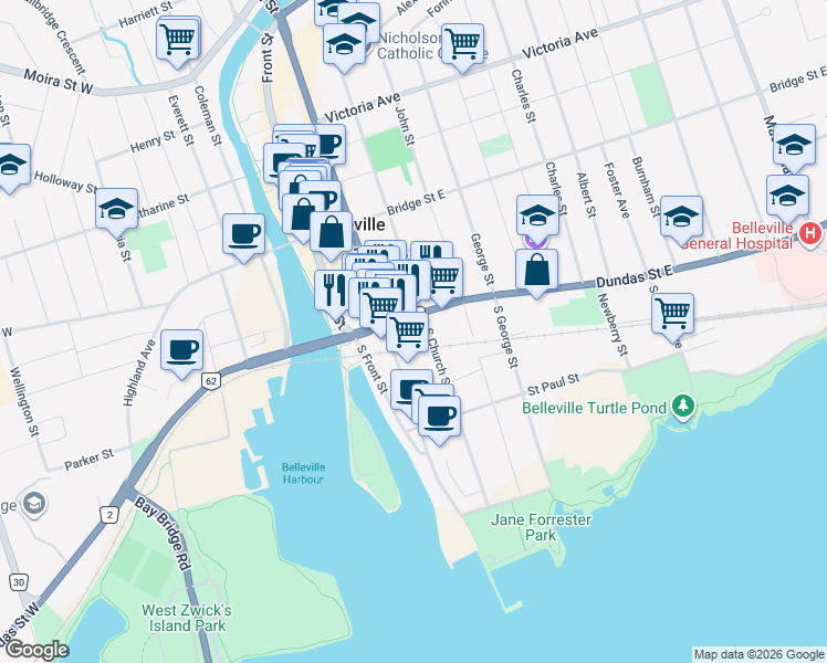 map of restaurants, bars, coffee shops, grocery stores, and more near in Belleville