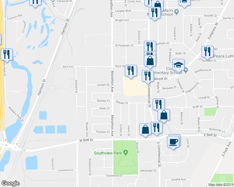 map of restaurants, bars, coffee shops, grocery stores, and more near 2149 Marathon Avenue in Neenah