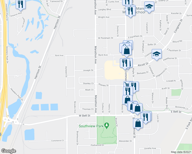 map of restaurants, bars, coffee shops, grocery stores, and more near 2149 Marathon Avenue in Neenah