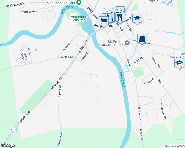 map of restaurants, bars, coffee shops, grocery stores, and more near in Vergennes