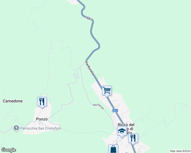 map of restaurants, bars, coffee shops, grocery stores, and more near Strada Statale 1 in Riccò del Golfo