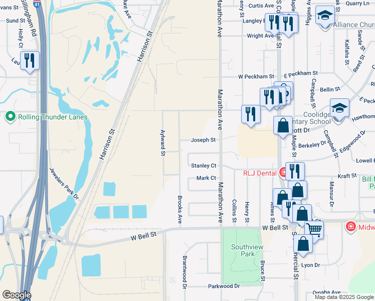 map of restaurants, bars, coffee shops, grocery stores, and more near 364 Stanley Court in Neenah