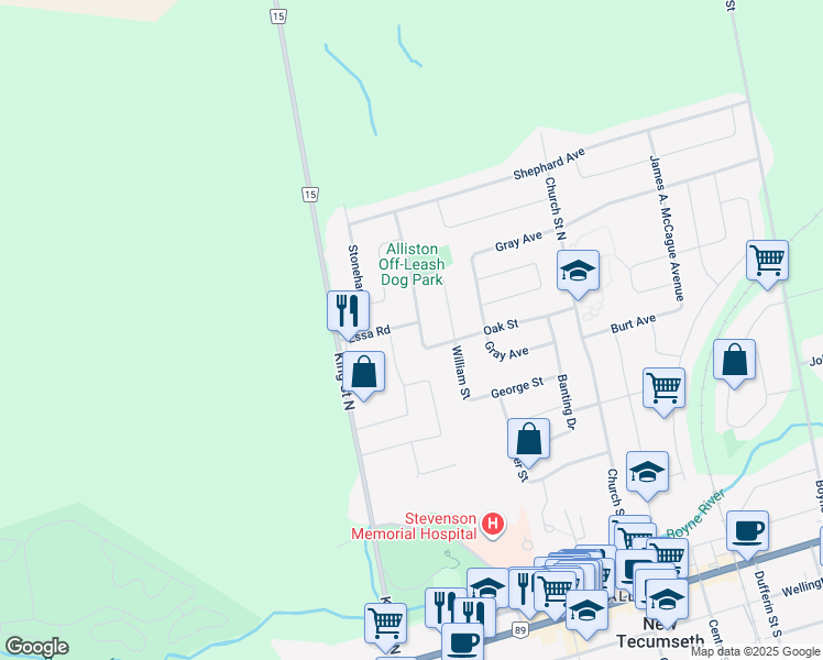 map of restaurants, bars, coffee shops, grocery stores, and more near in New Tecumseth