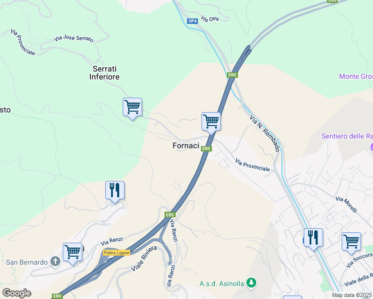 map of restaurants, bars, coffee shops, grocery stores, and more near 11 Via Canun in Fornaci
