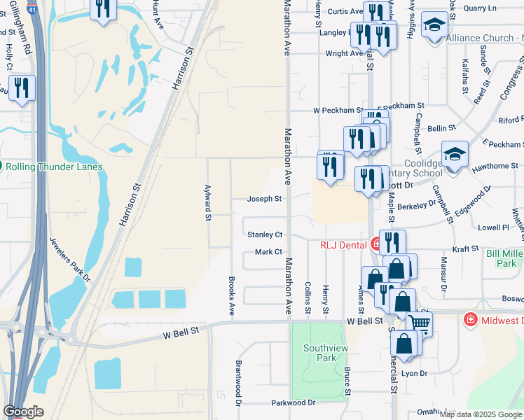 map of restaurants, bars, coffee shops, grocery stores, and more near 382 Stanley Court in Neenah